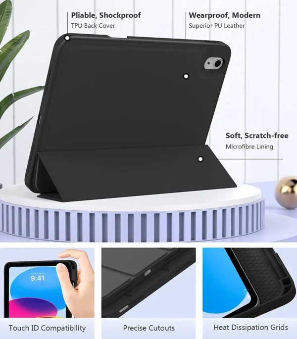 iPad 10th Generation Case 2022 with Pencil Holder, Smart Trifold Stand Cover with Auto Wake/Sleep, Soft TPU Back, Protective iPad 10.9" Case – Black - Image 4