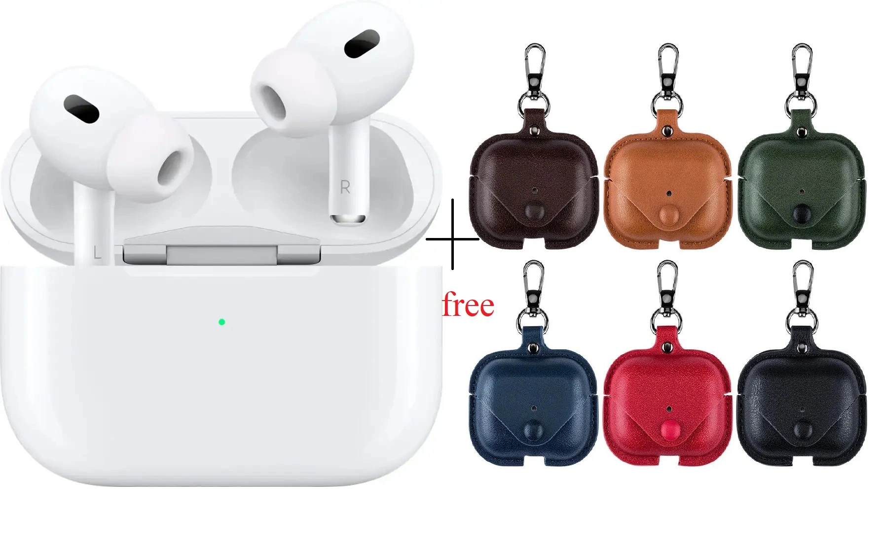 AirPods Pro 2nd Generation Clone – Wireless Earbuds with Bluetooth 5.3, Wireless Charging Case (White) + Free Leather Case