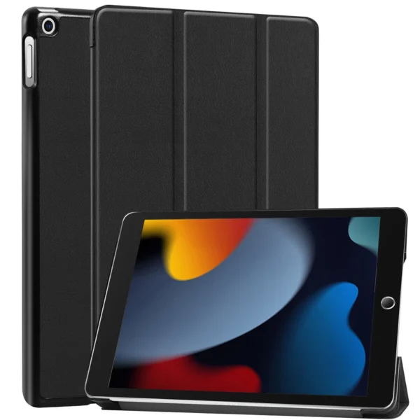 Apple iPad 9th Generation 10.2" Trifold Folio Case (2021) with Pencil Holder, Smart Stand, Soft TPU Back, Auto Wake/Sleep – Black
