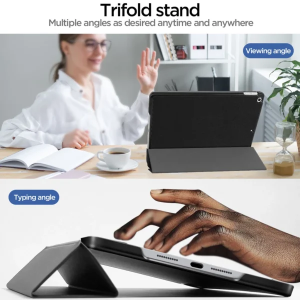 Apple iPad 9th Generation 10.2" Trifold Folio Case (2021) with Pencil Holder, Smart Stand, Soft TPU Back, Auto Wake/Sleep – Black