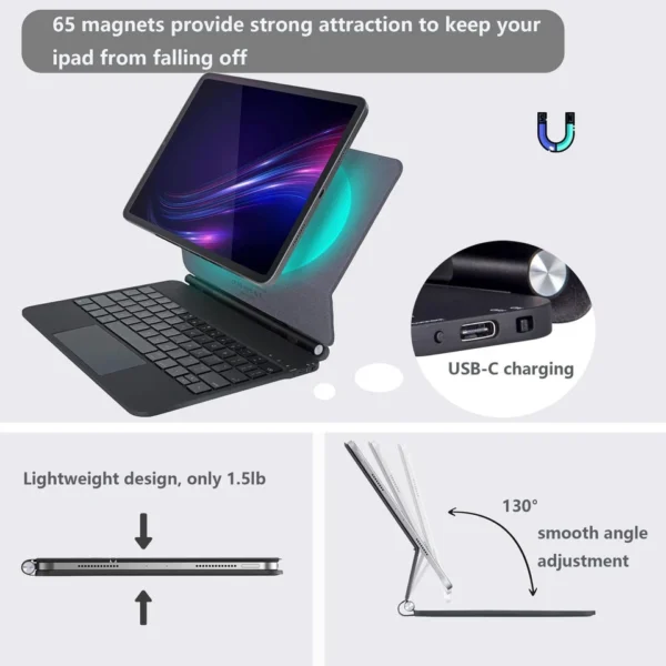 ESR iPad A16 11th Gen (2025) / 10th Gen (2022) Case with Keyboard – Floating Cantilever Stand, Springy Backlit Keys, Multi-Touch Trackpad, Rebound Series – Black