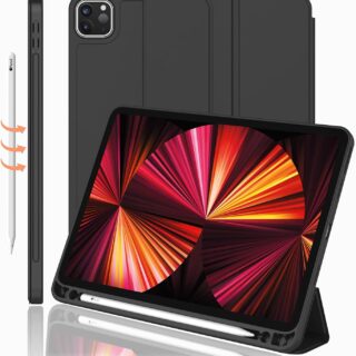 iPad Pro 11 Inch Case (4th Gen, 2022, M2) with Pencil Holder, Trifold Stand Smart Case with Soft TPU Back, Auto Wake/Sleep (Black)