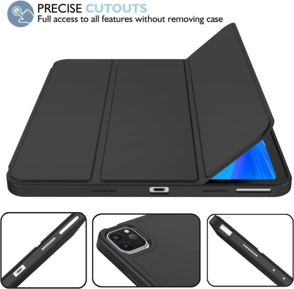 iPad Pro 11 Inch Case (4th Gen, 2022, M2) with Pencil Holder, Trifold Stand Smart Case with Soft TPU Back, Auto Wake/Sleep (Black)