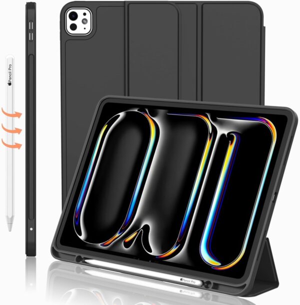 Shop iPad Pro 13 Inch Case M4 (2024) with pencil holder and trifold stand. Auto wake/sleep, slim fit, and soft TPU back. Available now at HKSHOP in Accra, Ghana.