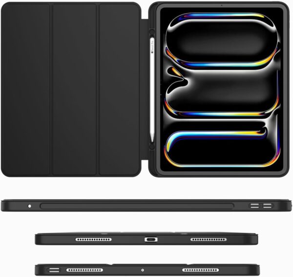 iPad Pro 13 Inch Case M4 (2024) with Pencil Holder, Trifold Stand Smart Case with Soft TPU Back, Auto Wake/Sleep (Black)