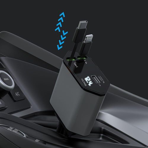 4-In-1 120W Multifunctional USB Retractable Car Fast Charger(8 Pin + Type-C) - Black - Image 5