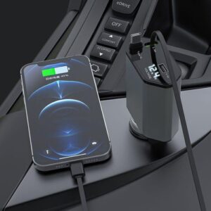 4-In-1 120W Multifunctional USB Retractable Car Fast Charger(8 Pin + Type-C) - Black