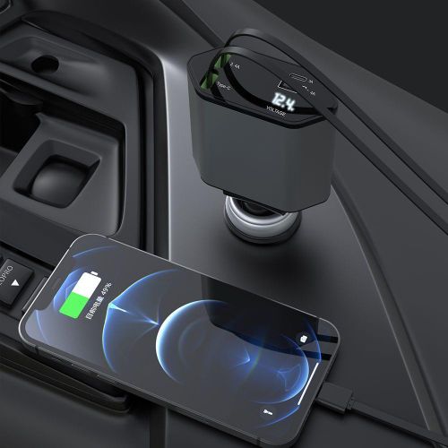4-In-1 120W Multifunctional USB Retractable Car Fast Charger(8 Pin + Type-C) - Black - Image 4