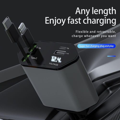 4-In-1 120W Multifunctional USB Retractable Car Fast Charger(8 Pin + Type-C) - Black - Image 6