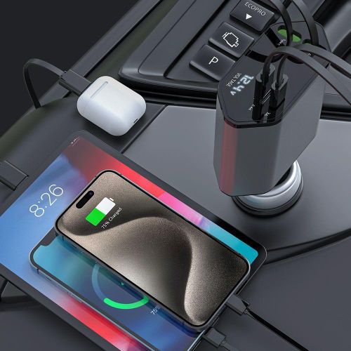 4-In-1 120W Multifunctional USB Retractable Car Fast Charger(8 Pin + Type-C) - Black - Image 3