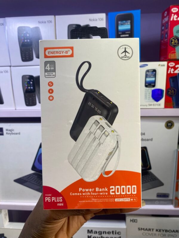 20,000mAh Energy B P6 Plus Power Bank – Fast Charging Buy the 20,000mAh Energy B P6 Plus Power Bank from HKSHOP Ghana. Enjoy fast charging, LED battery display, and multiple ports in a compact, durable design — perfect for reliable portable power.