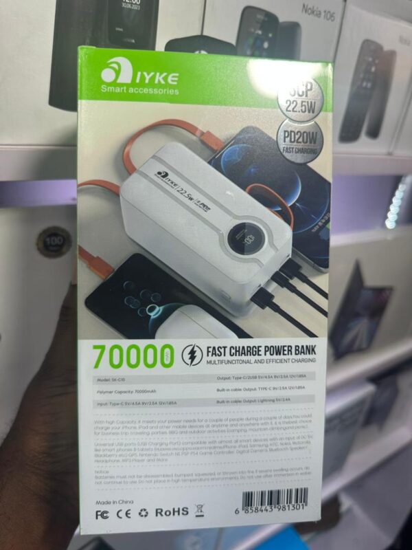 70,000 mAh IYKE Power Bank – Ultra High Capacity Fast Charging Portable Battery Pack