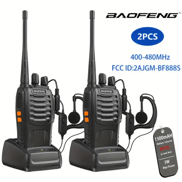 Baofeng BF-888S Rechargeable Walkie Talkies (2 Pack) – High Power UHF 400–480MHz Two-Way Radios, Portable Handheld Communication Set