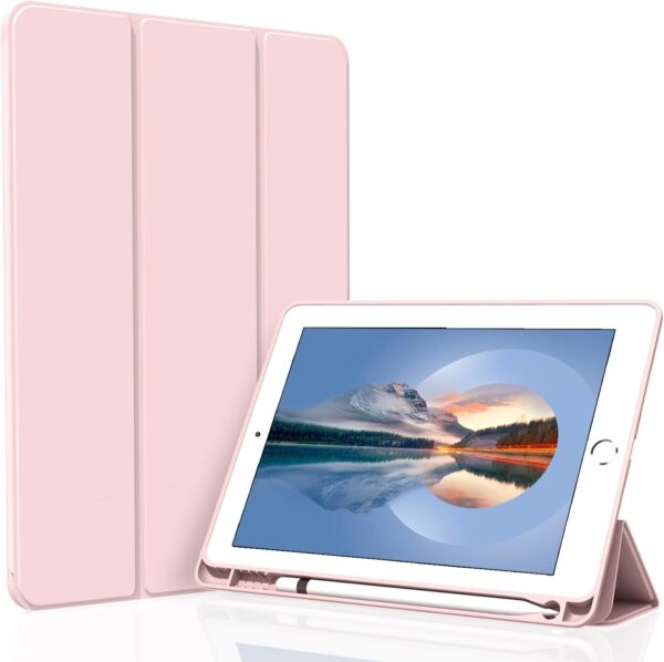 Case for iPad Pro 10.5 Inch, Lightweight Slim Soft TPU Trifold Stand Smart Cover, Auto Sleep/Wake Case with Pencil Holder for......(PINK)