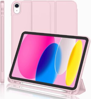 Case for iPad 10th Generation Case [11-Inch 2025/10.9 Inch 2022] with Pencil Holder, Trifold Stand Smart Cover -PINK