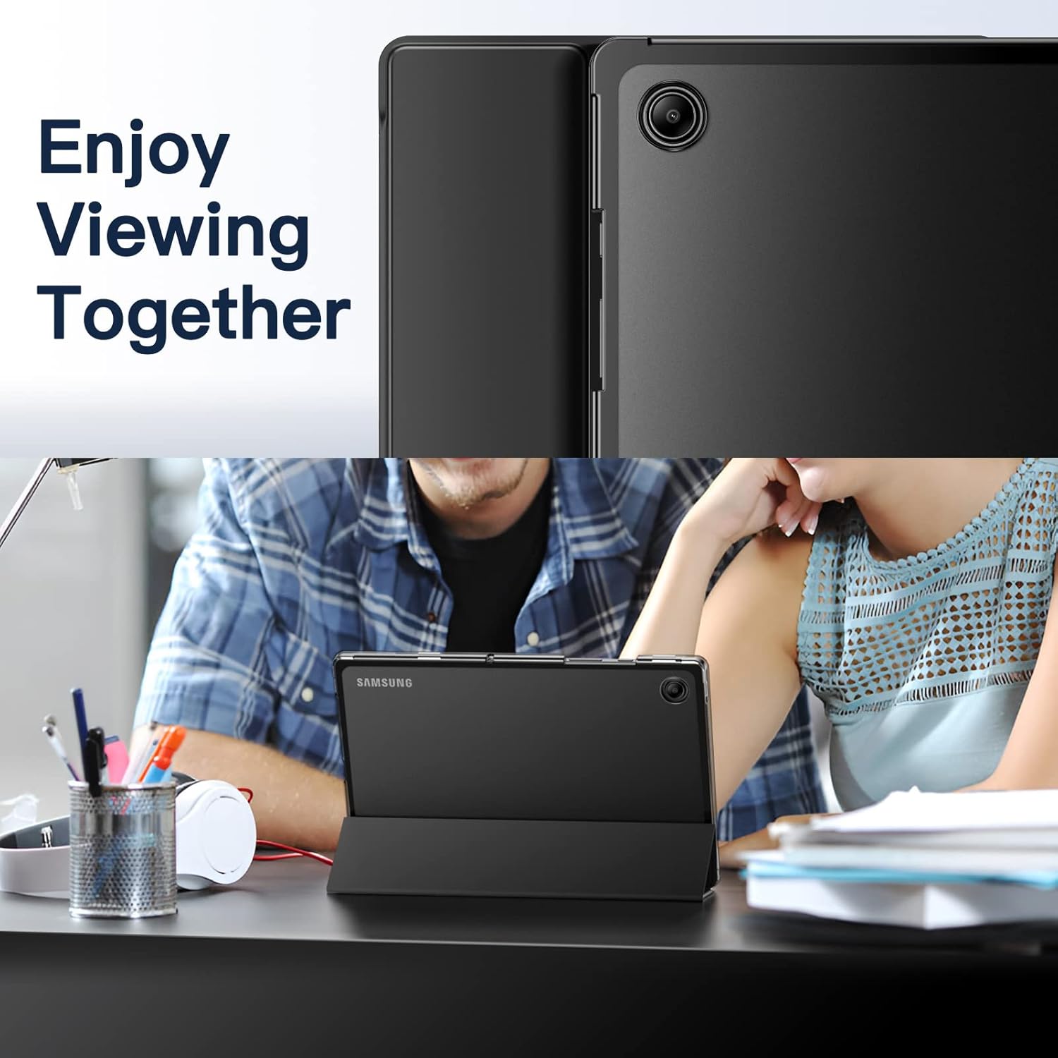 Case for Samsung Galaxy Tab A8 10.5-Inch 2022 (SM-X200/X205/X207), Slim Translucent Back Tri-Fold Folio Stand Protective Tablet Cover, Auto... BLACK - Image 3