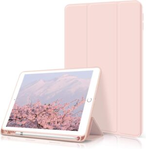 Case for iPad 6th/5th Generation (2018/2017 Model) 9.7 Inch with Pencil Holder, Lightweight Smart Stand Cover with Soft TPU Back, Auto Wake/Sleep - PINK