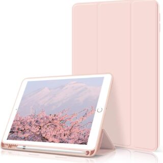Case for iPad 6th/5th Generation (2018/2017 Model) 9.7 Inch with Pencil Holder, Lightweight Smart Stand Cover with Soft TPU Back, Auto Wake/Sleep - PINK