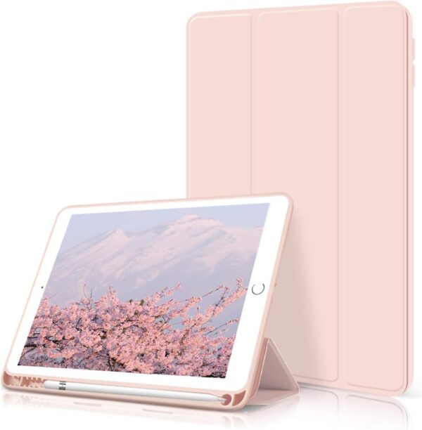 Case for iPad 6th/5th Generation (2018/2017 Model) 9.7 Inch with Pencil Holder, Lightweight Smart Stand Cover with Soft TPU Back, Auto Wake/Sleep - PINK