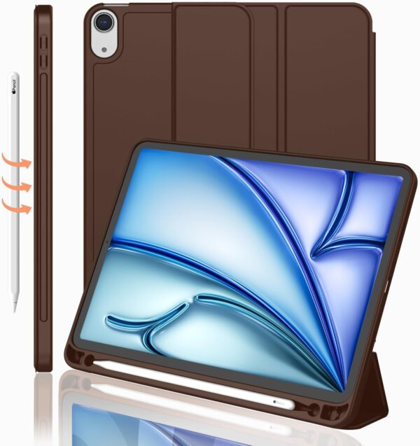 iPad Air 11 Inch Case M3(2025) / M2 (2024), iPad Air 5th/4th Generation Case 2022/2020 10.9 Inch with Pencil Holder, Trifold Stand Smart Case with...(DARK BROWN)