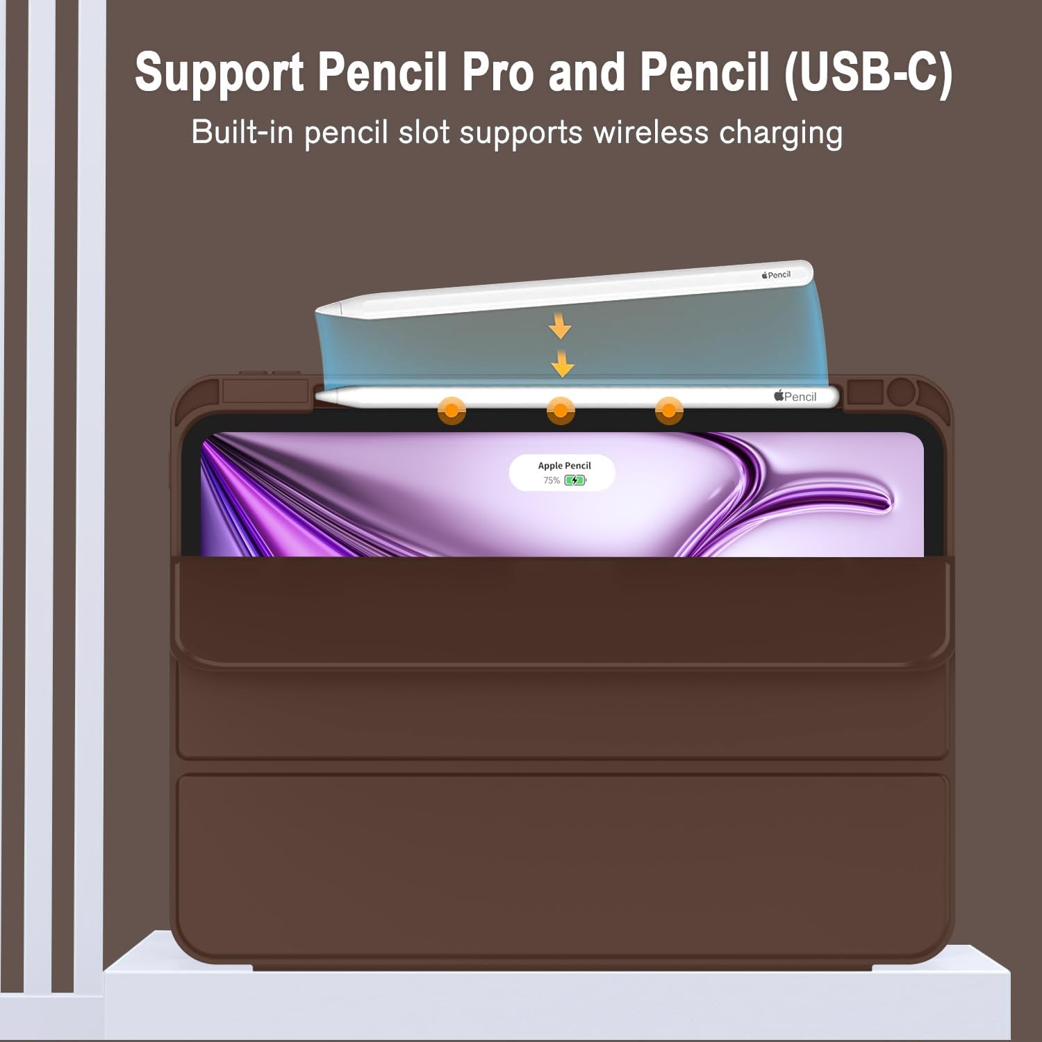 Case ForiPad Air 13 Inch Case M3 2025/M2 2024 with Pencil Holder, Trifold Stand Smart Case with Soft TPU Back, Auto Wake/Sleep (DARK BROWN) - Image 4