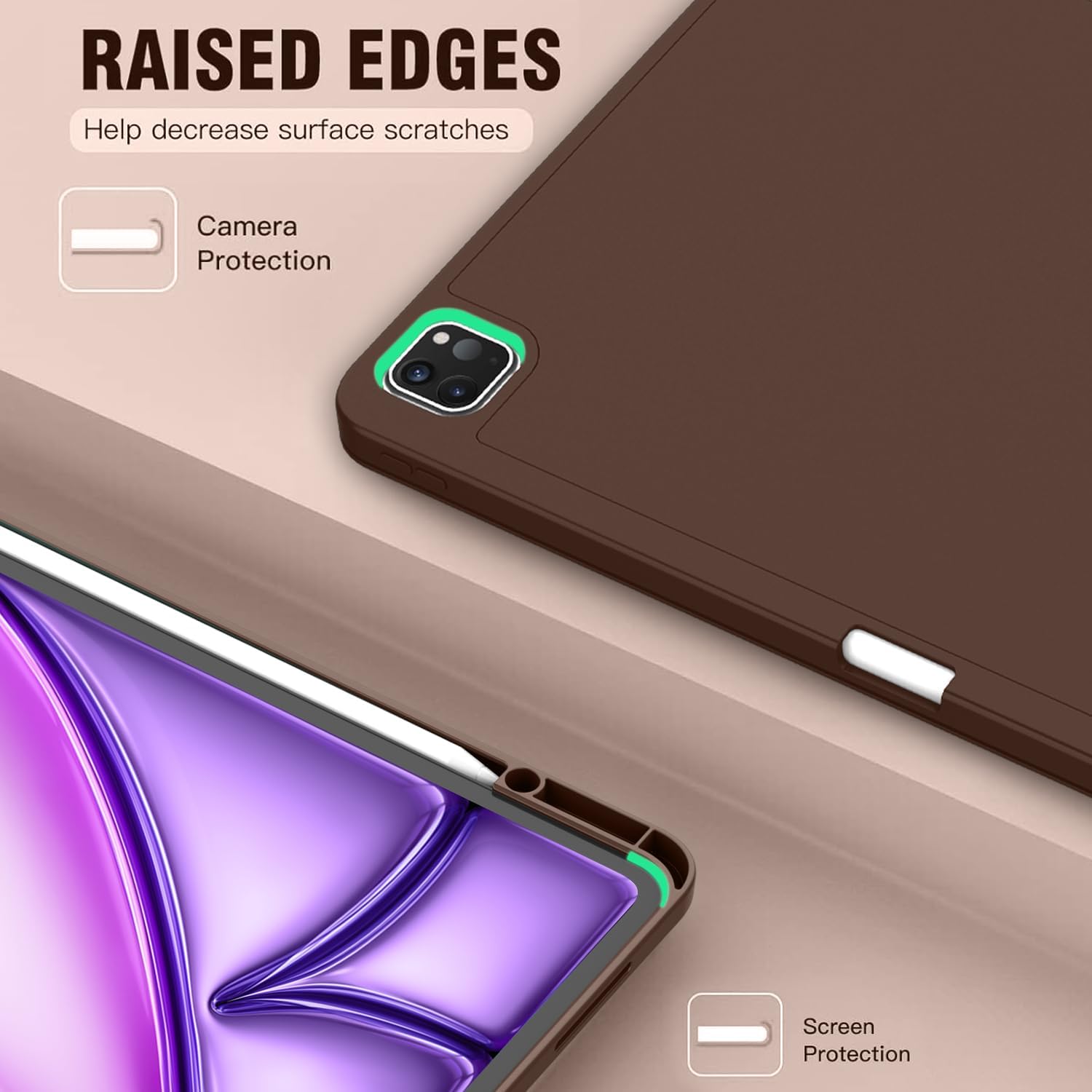 Case ForiPad Air 13 Inch Case M3 2025/M2 2024 with Pencil Holder, Trifold Stand Smart Case with Soft TPU Back, Auto Wake/Sleep (DARK BROWN) - Image 2