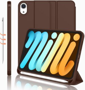 iPad mini 7 Case 2024 (A17 Pro), iPad mini 6 Case (8.3-Inch,2021 Model), iPad mini 7th/6th Generation Case with Pencil Holder, Trifold Stand Smart....(DARK BROWN)
