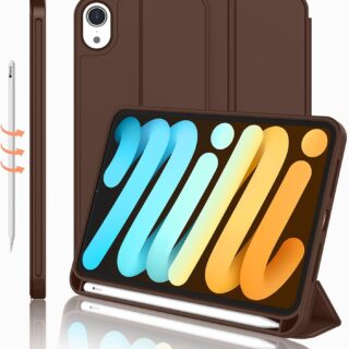 iPad mini 7 Case 2024 (A17 Pro), iPad mini 6 Case (8.3-Inch,2021 Model), iPad mini 7th/6th Generation Case with Pencil Holder, Trifold Stand Smart....(DARK BROWN)