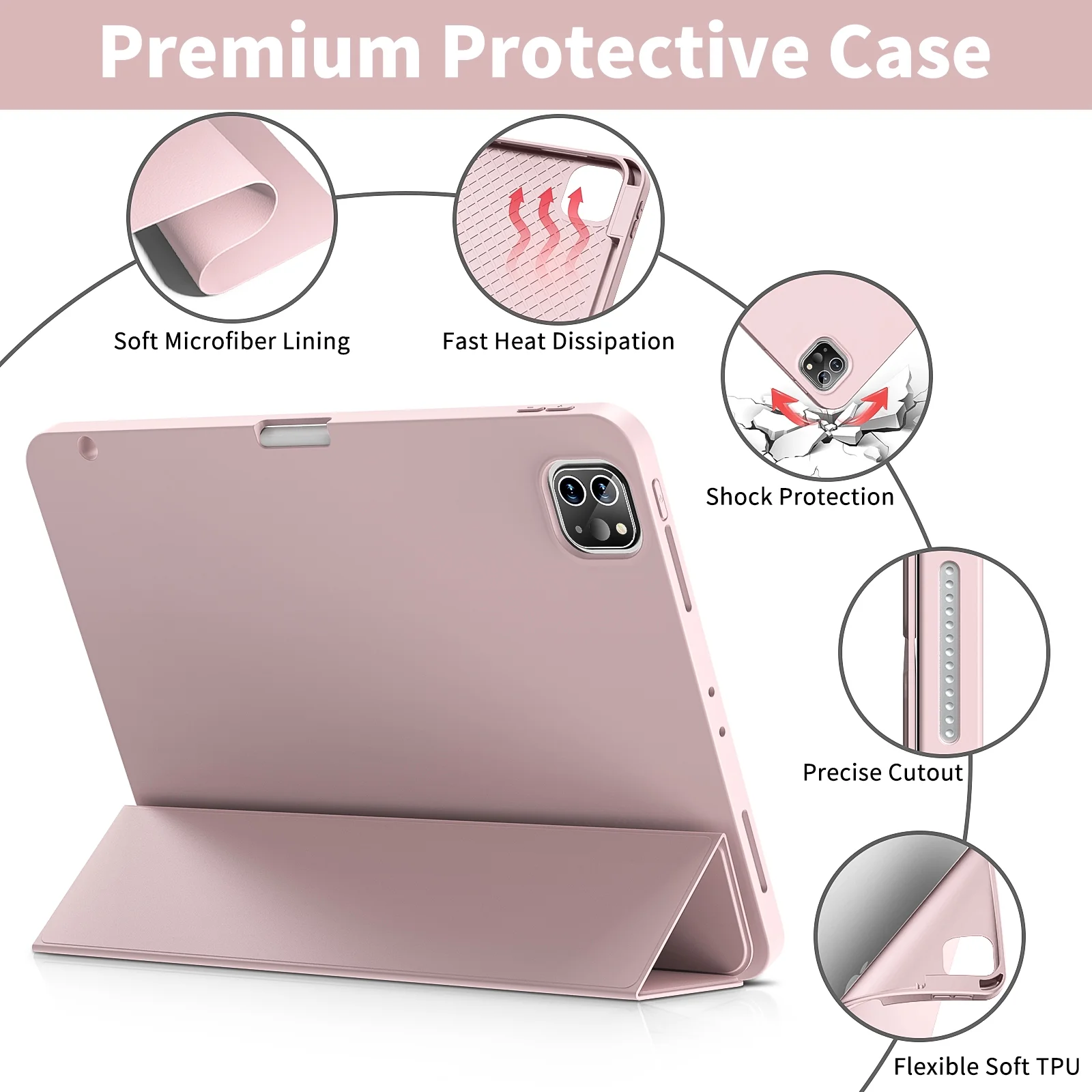 iPad Case for iPad Pro 12.9 Inch with Pencil Slot - Pink - Image 2