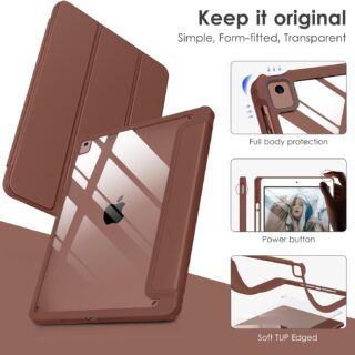 Case for iPad 6th / 5th Generation 9.7 inch Case (2018/2017), iPad Air 2 & 1 (2014/2013) Case, translucent Back, Smart Cover [Built-in Pencil Holder, Auto...(DARK BROWN)