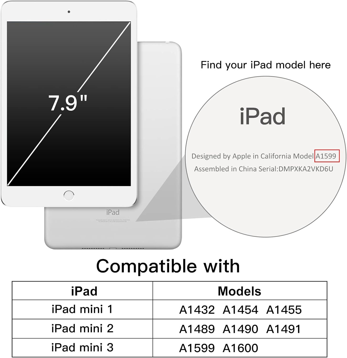 Case for iPad Mini 1 2 3 (NOT for iPad Mini 4), Smart Cover with Auto Sleep/Wake (Black) - Image 2