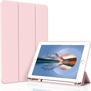 Case For iPad mini 7 A17 Pro Case 2024, iPad mini 6th Generation Case 8.3 Inch 2021 with Pencil Holder, Slim Light Trifold Smart Protective Cover with Hard...PINK