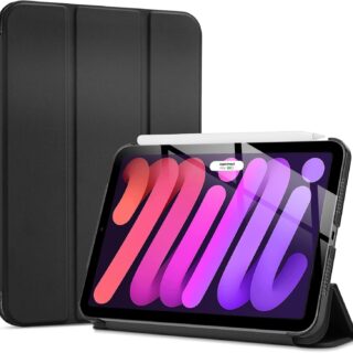 Case for iPad mini (A17 Pro, 2024 Model, 7th Generation), Slim Tablet Cover with Soft TPU Back, Auto Wake/Sleep (Black)