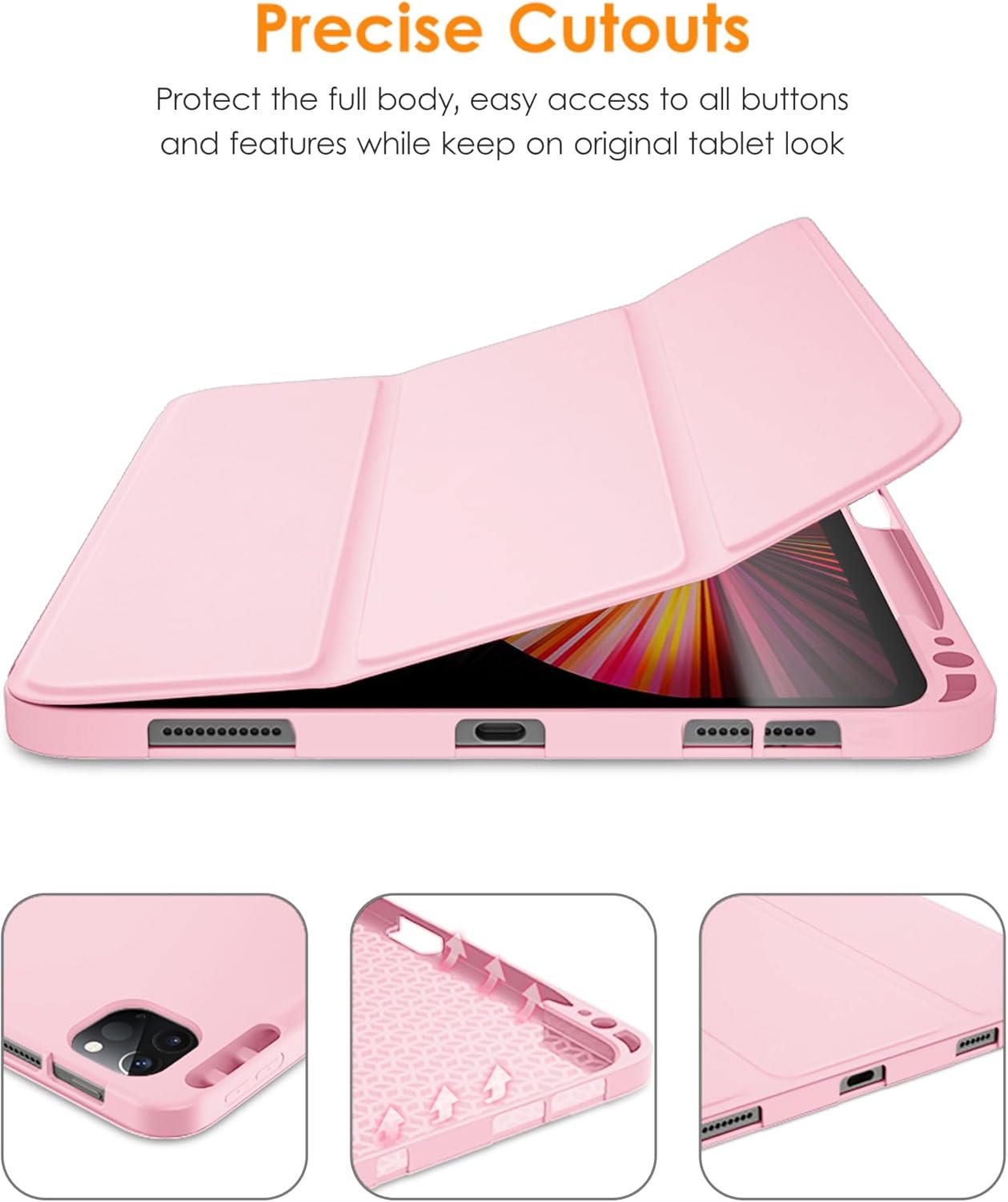 Case for iPad Pro 11 inch Case, Soft Smart Cover with Pencil Holder for iPad Pro 11-inch 4th/3rd/2nd/1st Generation (2022/2021/2020/2018 Released),Auto... PINK - Image 2
