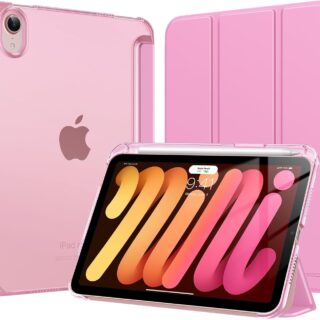 Case For iPad mini 7 A17 Pro Case 2024, iPad mini 6th Generation Case 8.3 Inch 2021 with Pencil Holder, Slim Light Trifold Smart Protective Cover with Hard...PINK