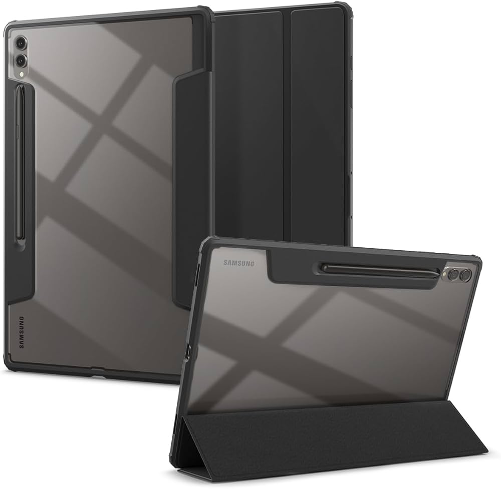 Samsung Galaxy Tab S8 Ultra Black Case – Tri‑Fold Stand Cover with Pen Holder