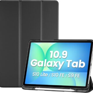 Samsung Galaxy Tab S9 FE Black Case – Tri-Fold Stand Cover with Auto Wake/Sleep & Pen Holder