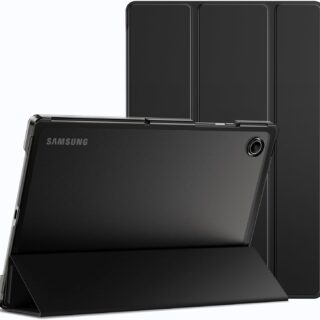 Case for Samsung Galaxy Tab A8 10.5-Inch 2022 (SM-X200/X205/X207), Slim Translucent Back Tri-Fold Folio Stand Protective Tablet Cover, Auto... BLACK