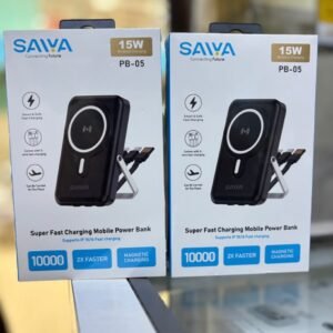 Saiya PB-05 10000mAh Magnetic Wireless Power Bank – 15W Fast Charging, Built-in Cables & Adjustable Kickstand