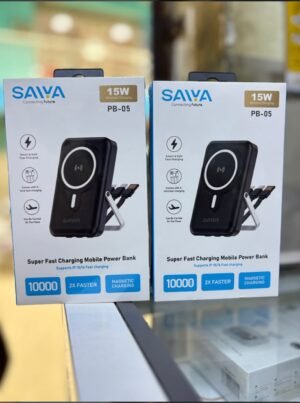 Saiya PB-05 10000mAh Magnetic Wireless Power Bank – 15W Fast Charging, Built-in Cables & Adjustable Kickstand